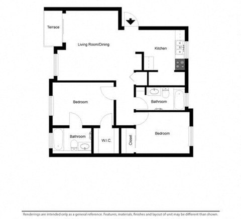 Floor plan for 2 beds, 2 baths, 868 sqft
